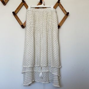 Nordstrom tiered gold threaded skirt.